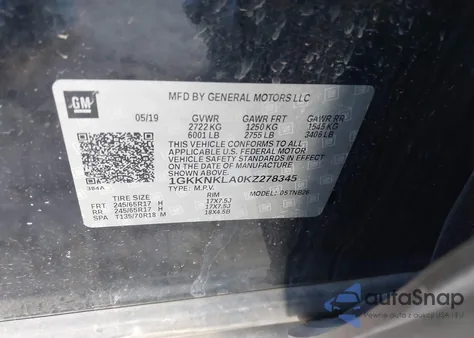 2019 GMC Acadia Sle-1 from USA, damaged, VIN 1GKKNKLA0KZ278345
